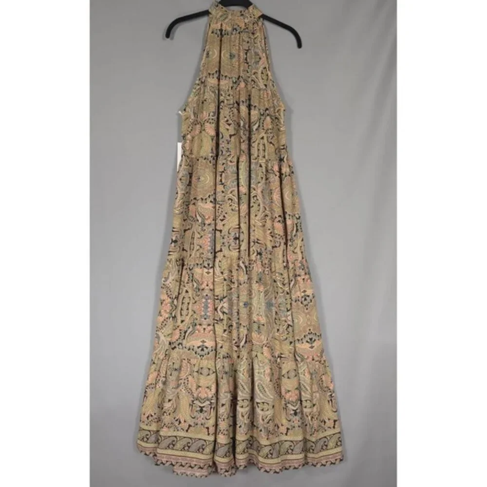 NWT Anthropologie Boemo Maxi Dress LARGE Paisley Tassels Tiered Halter  R4592‎ - Picture 2 of 9